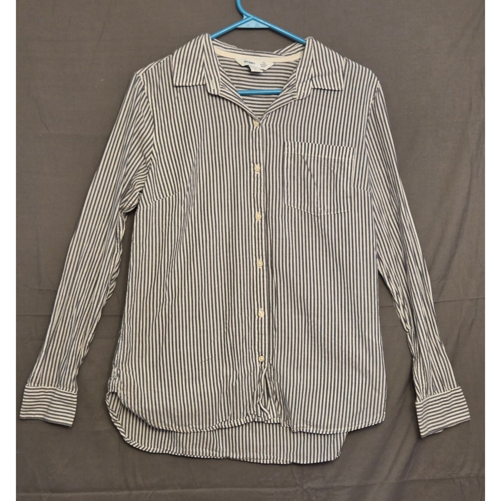 Old Navy Classic Striped Button Up Casual Shirt‎ Womens Size Medium Blue White